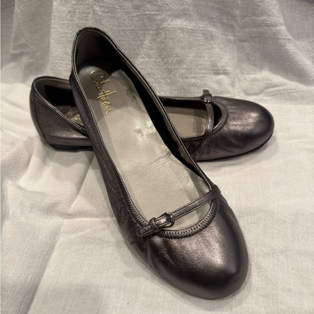 Cole Haan Pewter Metallic Flats with Strap size 9